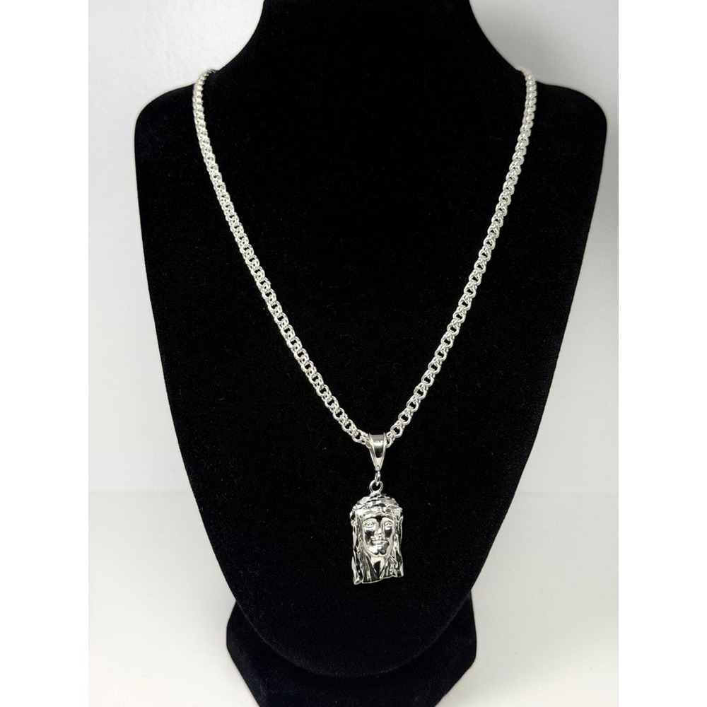 Sterling Silver 925 Jesus Piece Pendant Necklace 25 Inch 4.6mm Link Chain